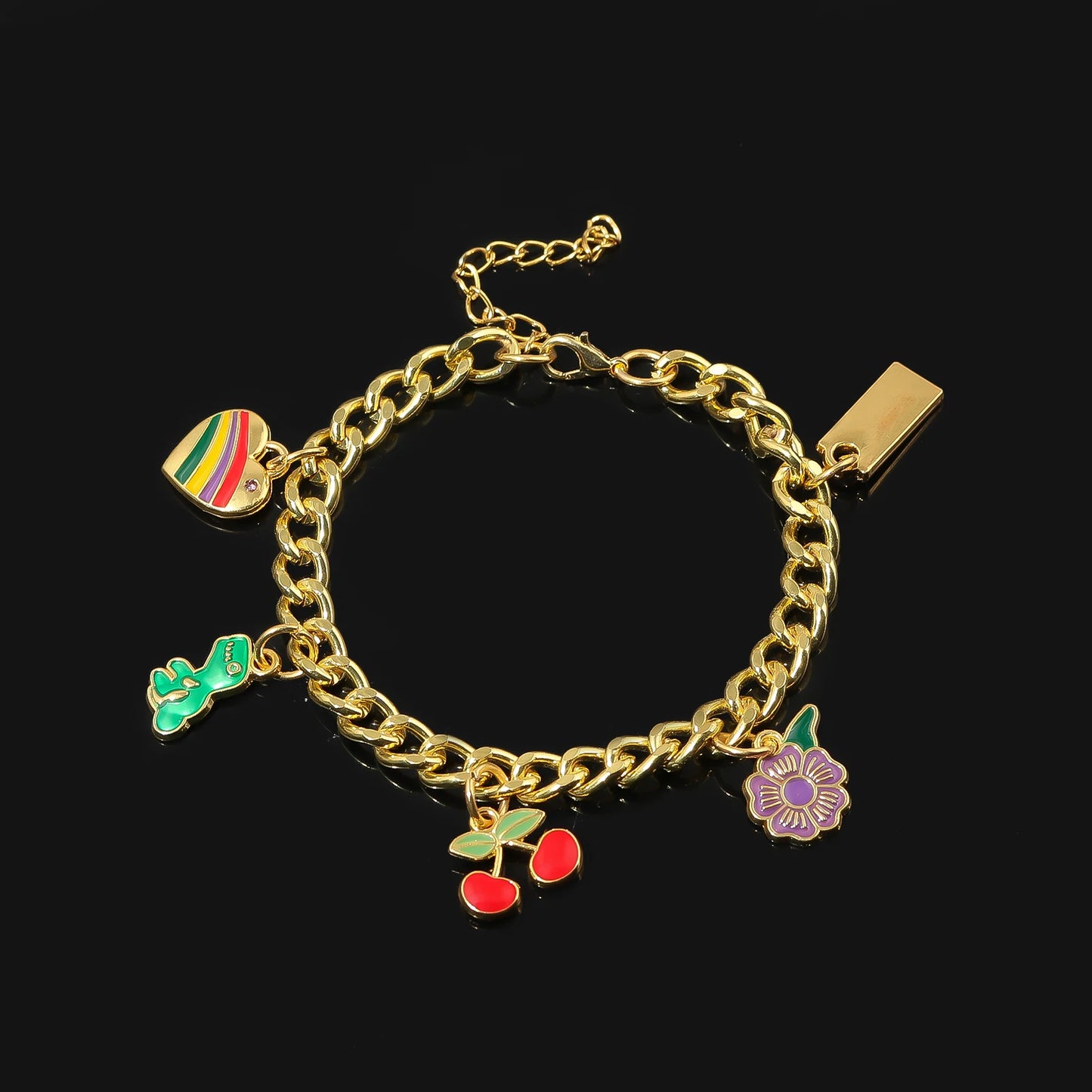 Fashion European American Cherry Bracelet Color Stripes Love Purple Flower Pendant Bangle All-Match Jewelry Mother's Day Gifts