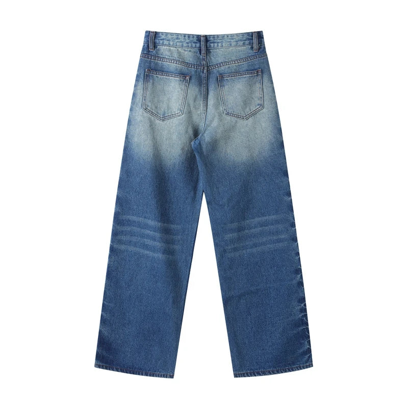 Chic Women's Sides Studs Decorate Denim Jeans Pant High Waist Wide Leg Pants Female 2025 New Trendy Streetwear Luxury Trousers