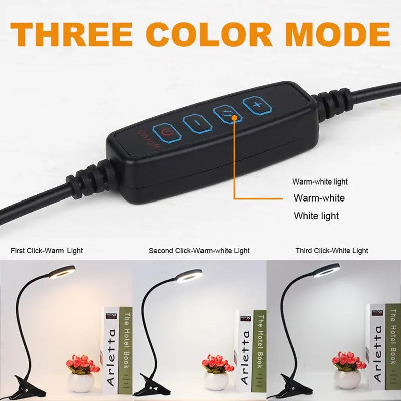 48 LEDs Desk Lamp USB Rechargeable Clip Book Light Flexible Eye Protection Reading Light 3 Level Brightness Adjustable