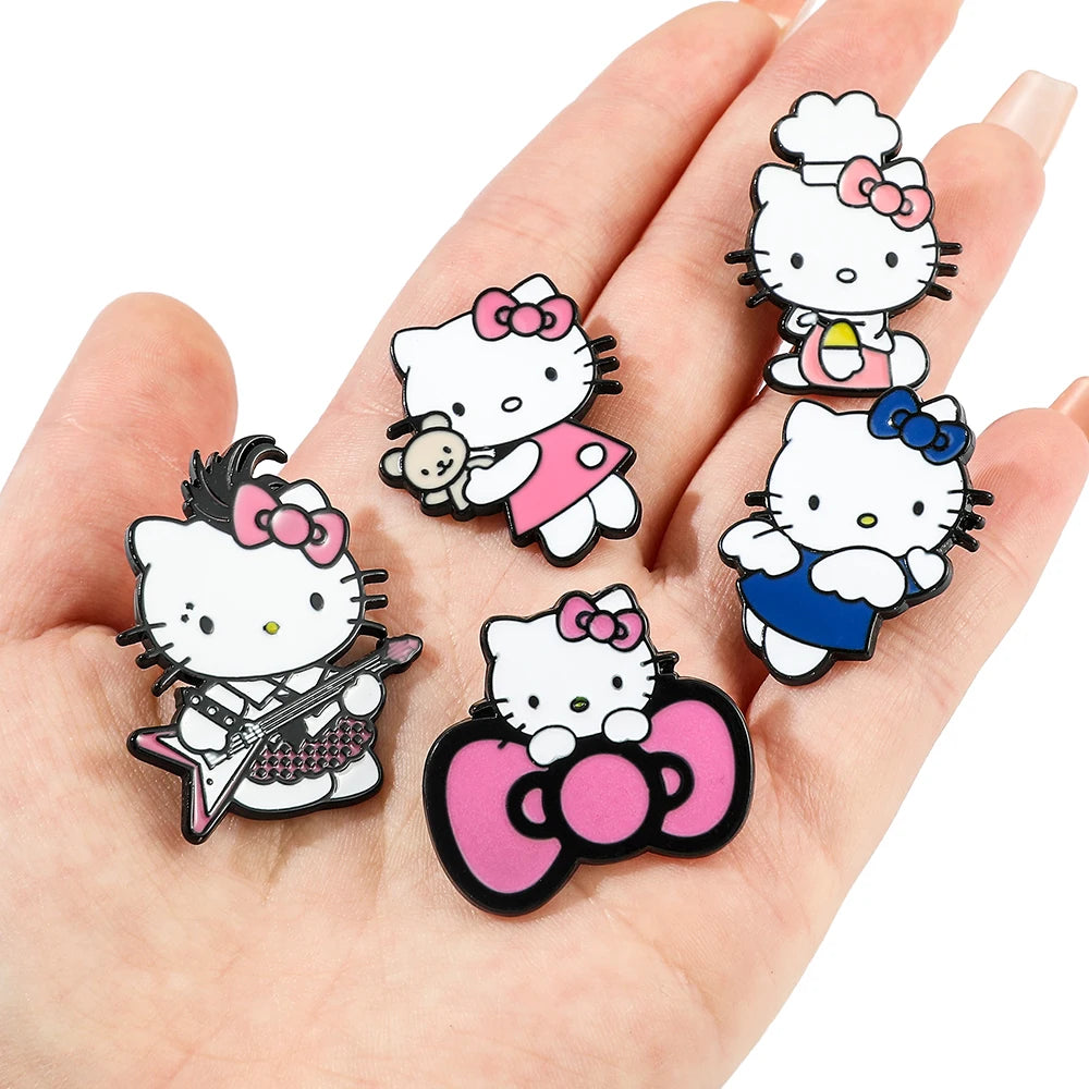 5 Pcs Fairy Tale Anime Sanrio Sticker Cute Hello Kitty Enamel Metal Backpack Mobile Accessories Gift For Friends