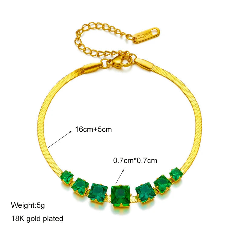 DIEYURO 316 Stainless Steel Butterfly Lightning Green Stone Charm Bracelet For Women Vintage Girls Multilayer Wrist Jewelry Gift