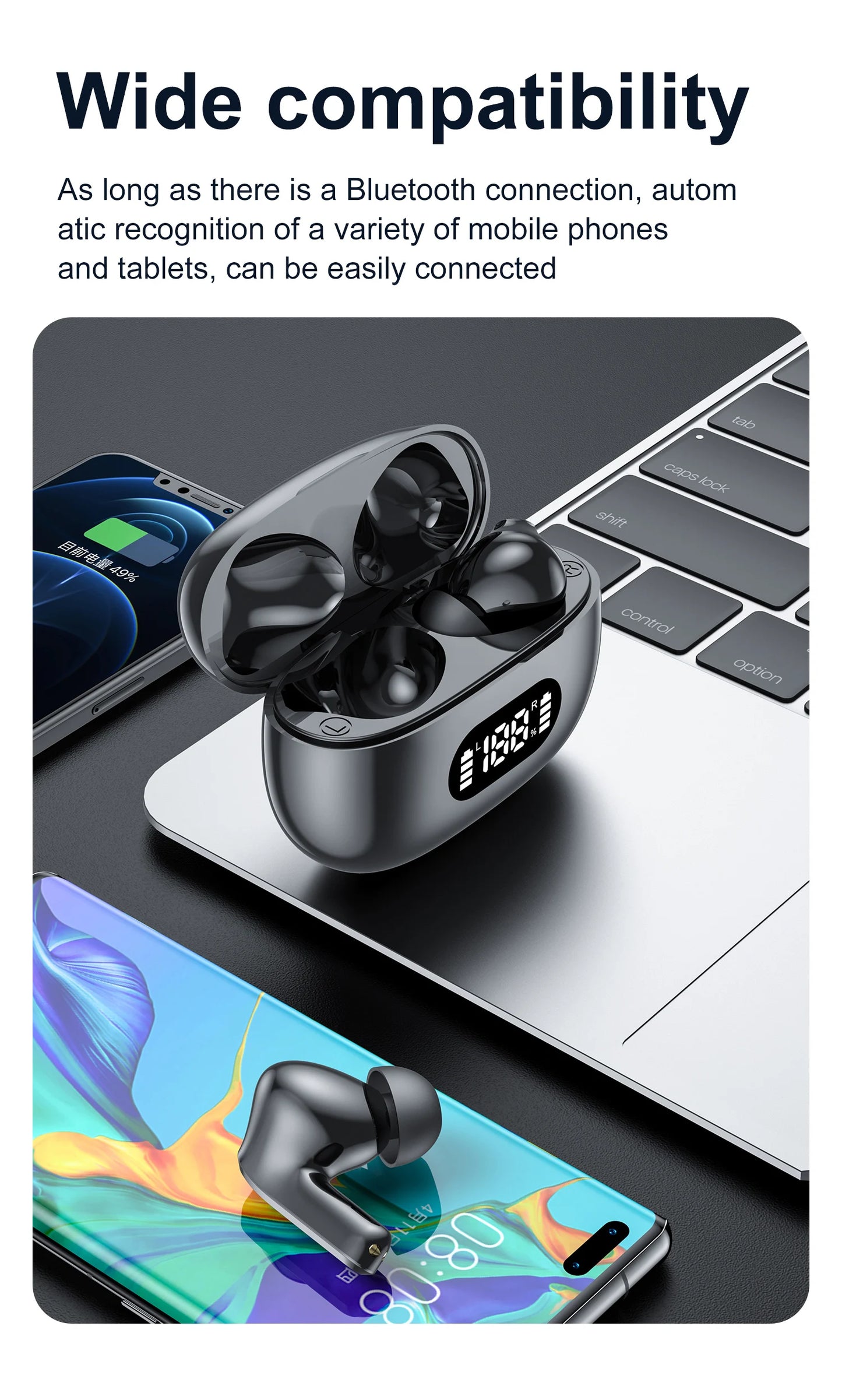 Wireless Bluetooth Headset Bluetooth Earphones with Charging Case Touch Control Bluetooth 5.3 Headphones with Display
