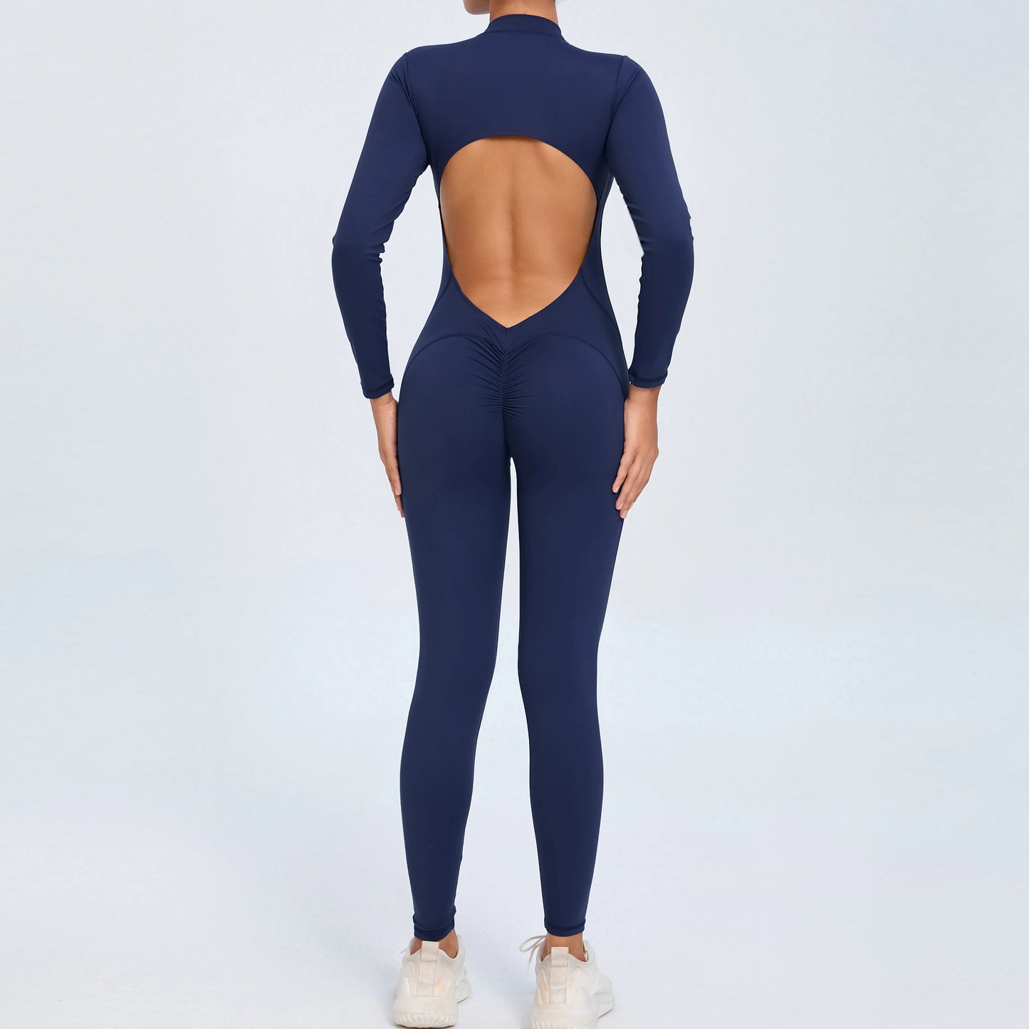 Women Sportwear Yoga Jumpsuit Zip Long Sleeve Back Open Outfit Fitness Tracksuit Tight One-piece Gym Overalls Sports Bodysuit
