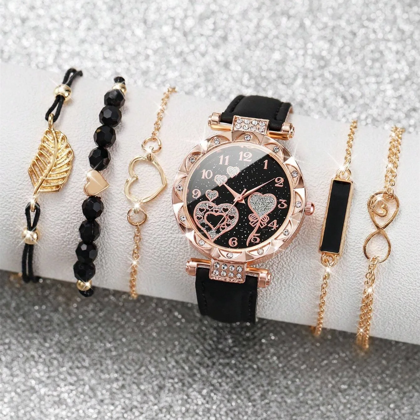 5PCS Set Watch For Women Luxury Leather Analog Ladies Quartz Wrist Watch Fashion Bracelet Watch Set Female Relogio Feminino