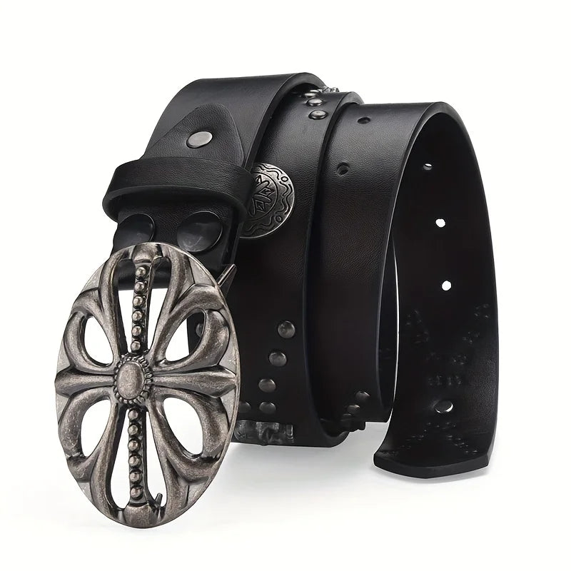 Men's Belt Bohemian Style Belt Vintage Inlaid Skeleton Head Women's Belt Riveted Belt Six Star Belt Punk Rock Sexpot Y2K Belts