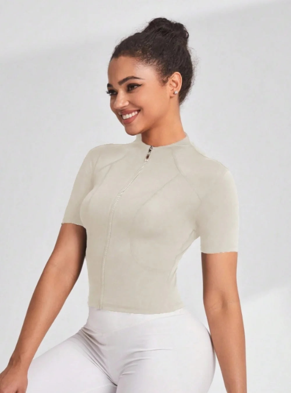 Fitness girl cycling yoga suit top, high-end full zipper jacket, sports T-shirt, training running short sleeved summer