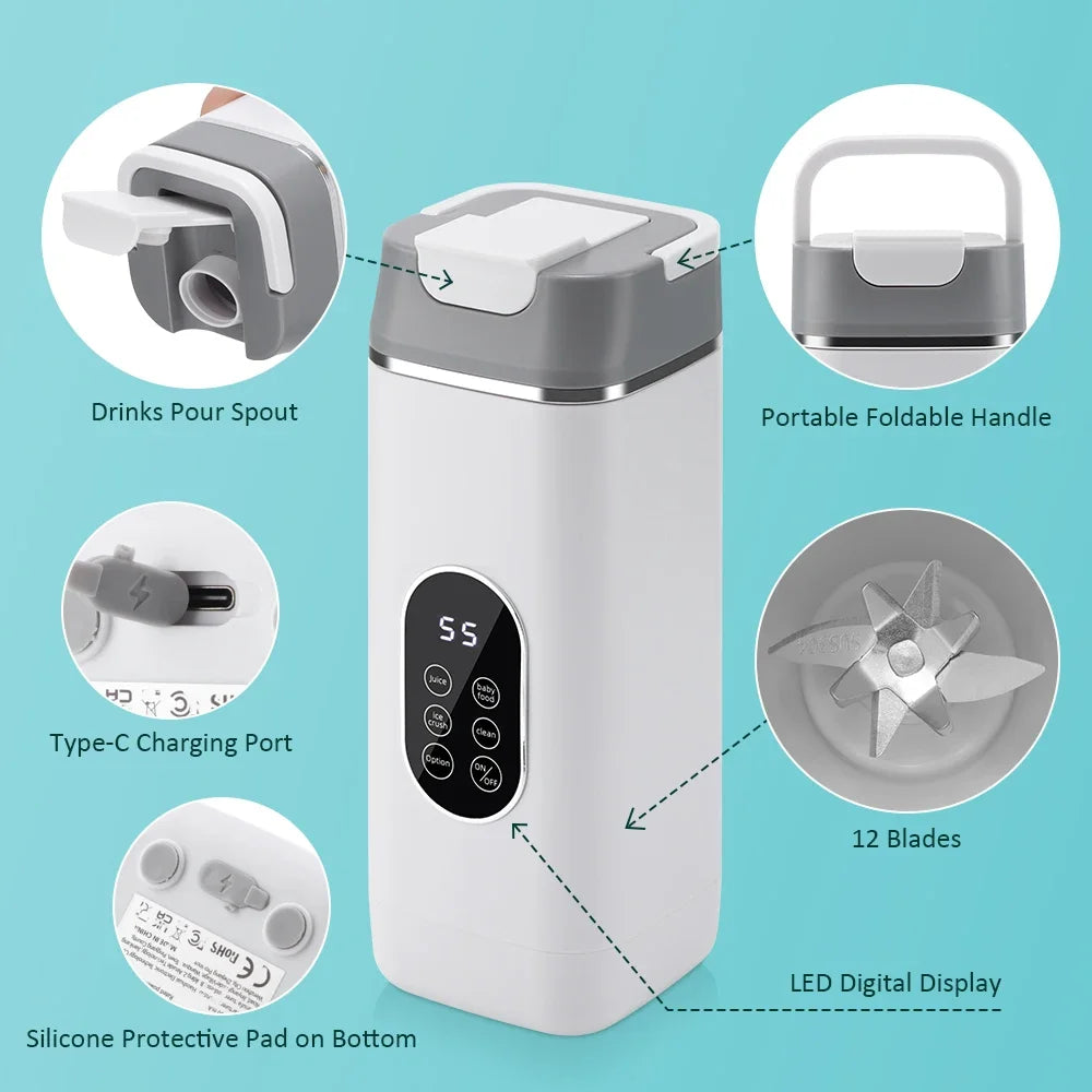 Electric Blender Fruit Juice Cup 12 Blades Crushed Ice Juiceing Cup for Smoothies and Shakes LED Display Portable Juicer Mixer