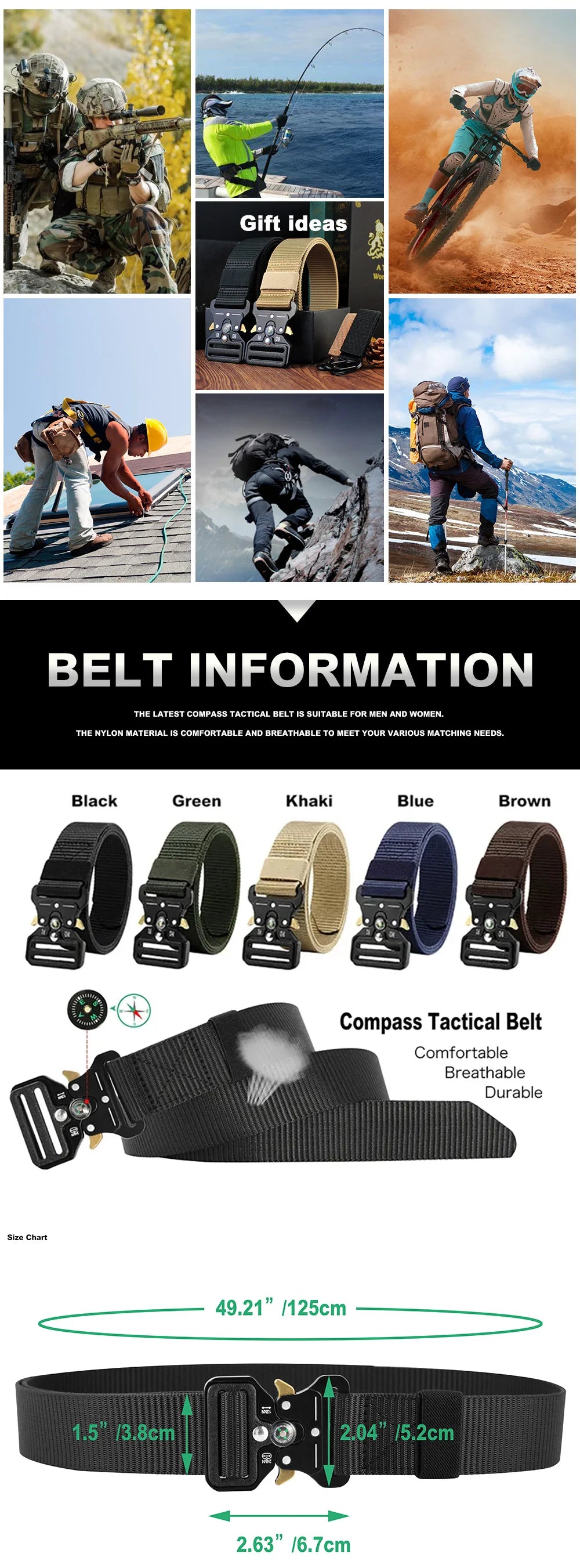 Men's Belt Outdoor Multi Function Compass Belt High Quality Canvas For Nylon Male Luxury Belts Women's Sports Jeans Neutral Belt