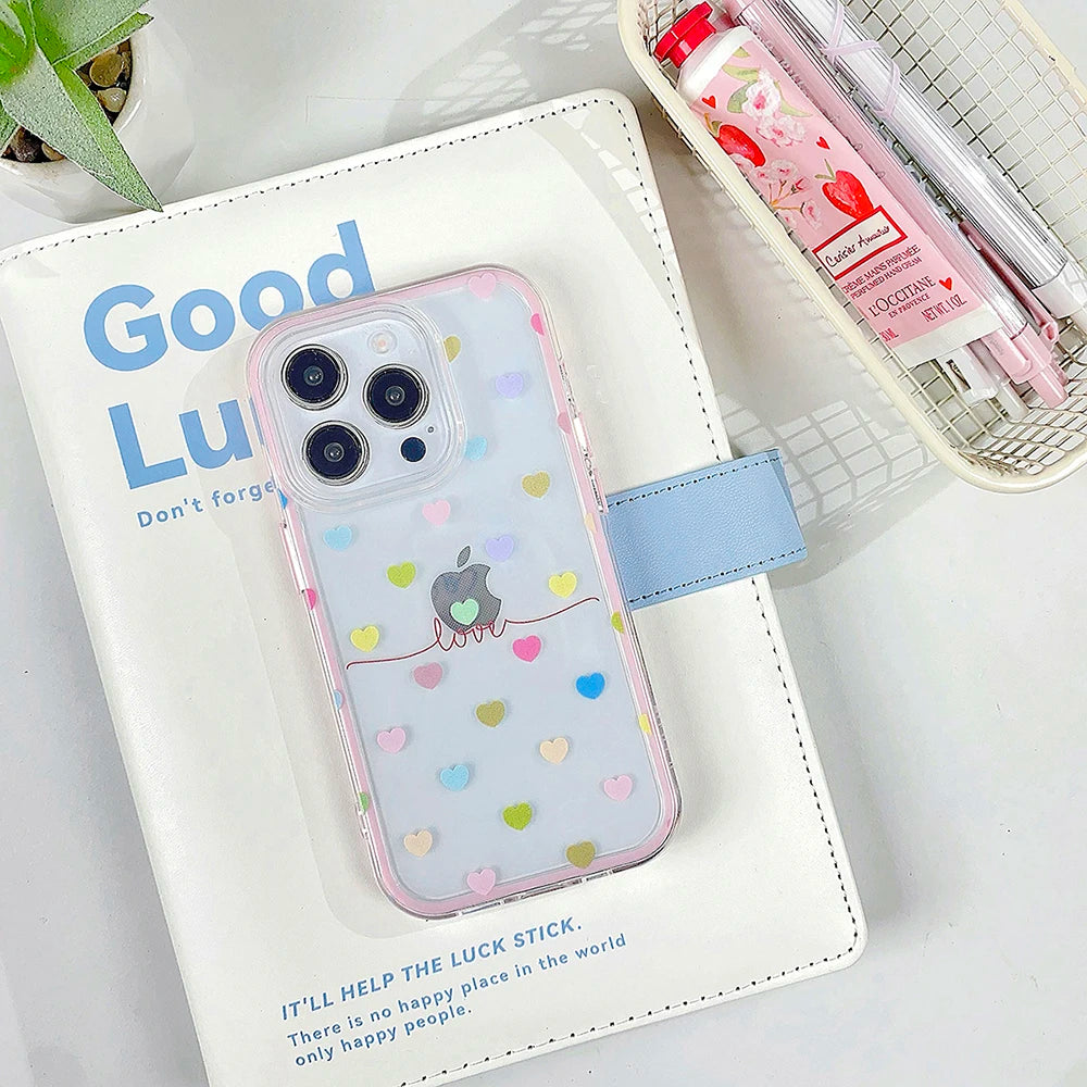 Cute Colorful Love Heart Phone Case for IPhone 13 Funda IPhone 16 15 14 Pro Max 15 pro Lovely Clear Silicone Soft Fashion Cover