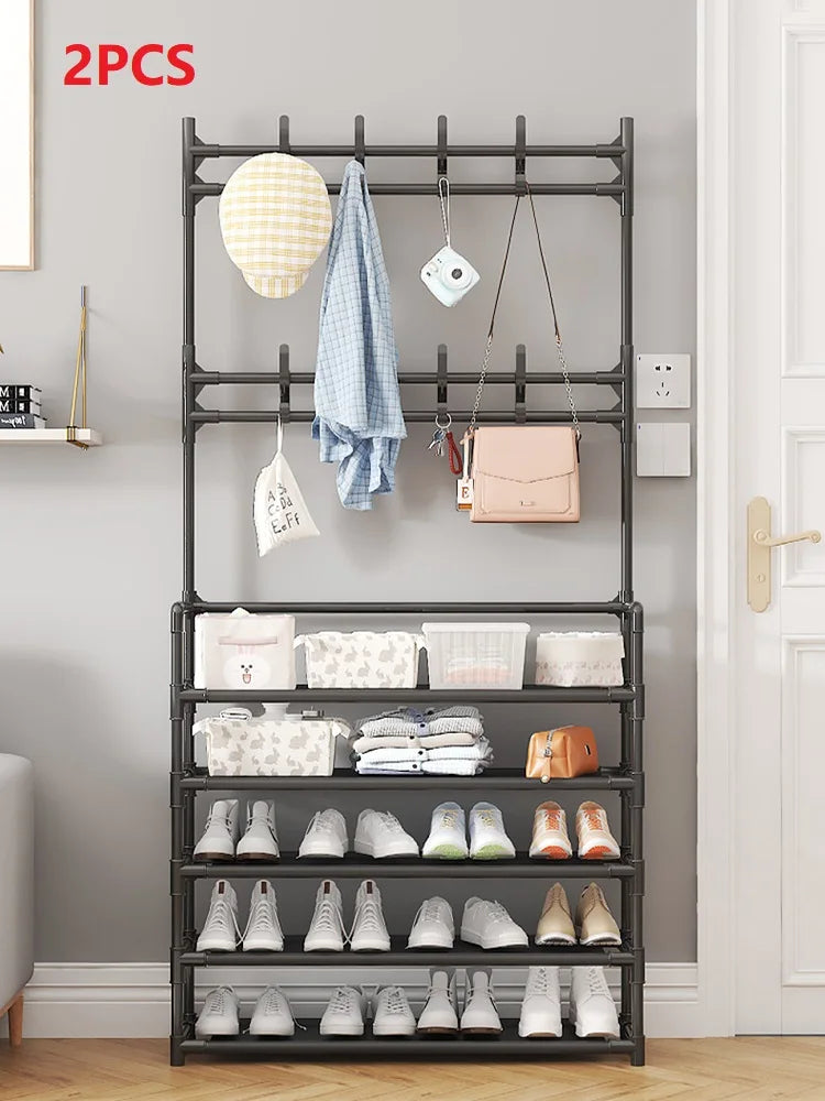 Five Layer Shoe Rack Simple Shoe Rack Integrated Storage Rack Household Shoe Rack Multifunctional Clothes Rack Coat Rack 2-piece