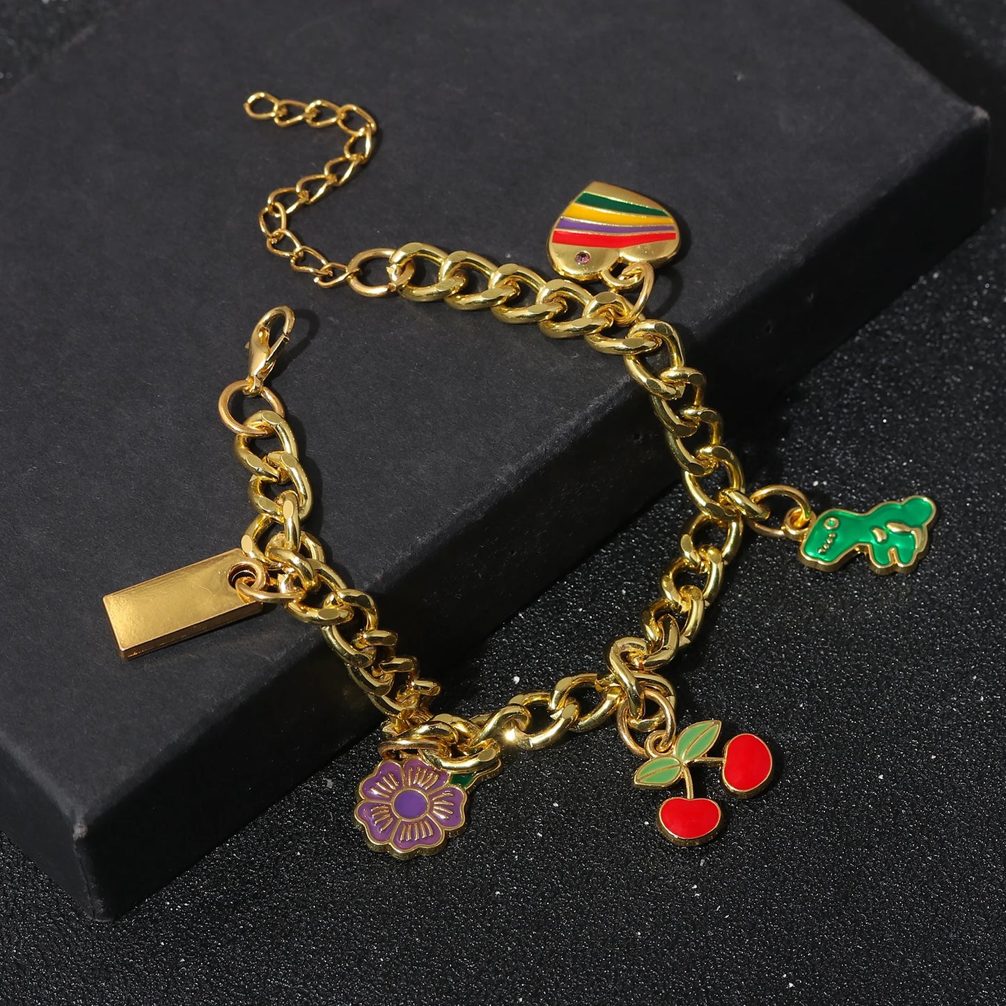 Fashion European American Cherry Bracelet Color Stripes Love Purple Flower Pendant Bangle All-Match Jewelry Mother's Day Gifts