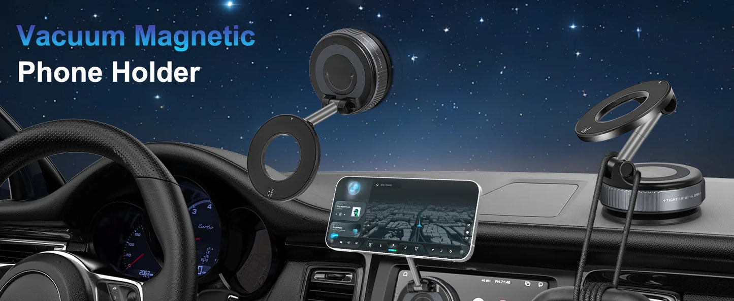 Vacuum Magnetic Suction Phone Holder, Foldable and Retractable Hands-Free Suction Cup Phone Mount for Car/Gym/Mirror/Smooth