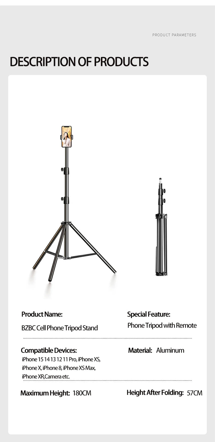 Portable Retractable Tripod Phone Stand With Adjustable Wireless Selfie Stick Foldable Phone Stand For IPhone, Xiaomi, Huawei