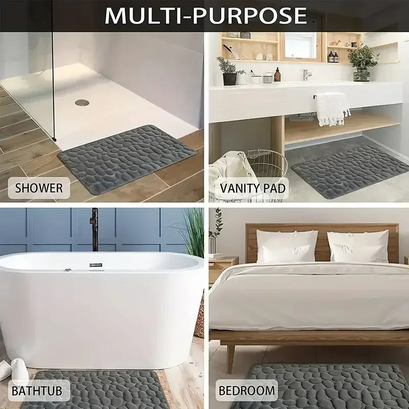 Embossed Bath Mat Non Slip Absorbent Quick Drying Machine Washable Cobblestone Floor Mats for Bathroom and Shower