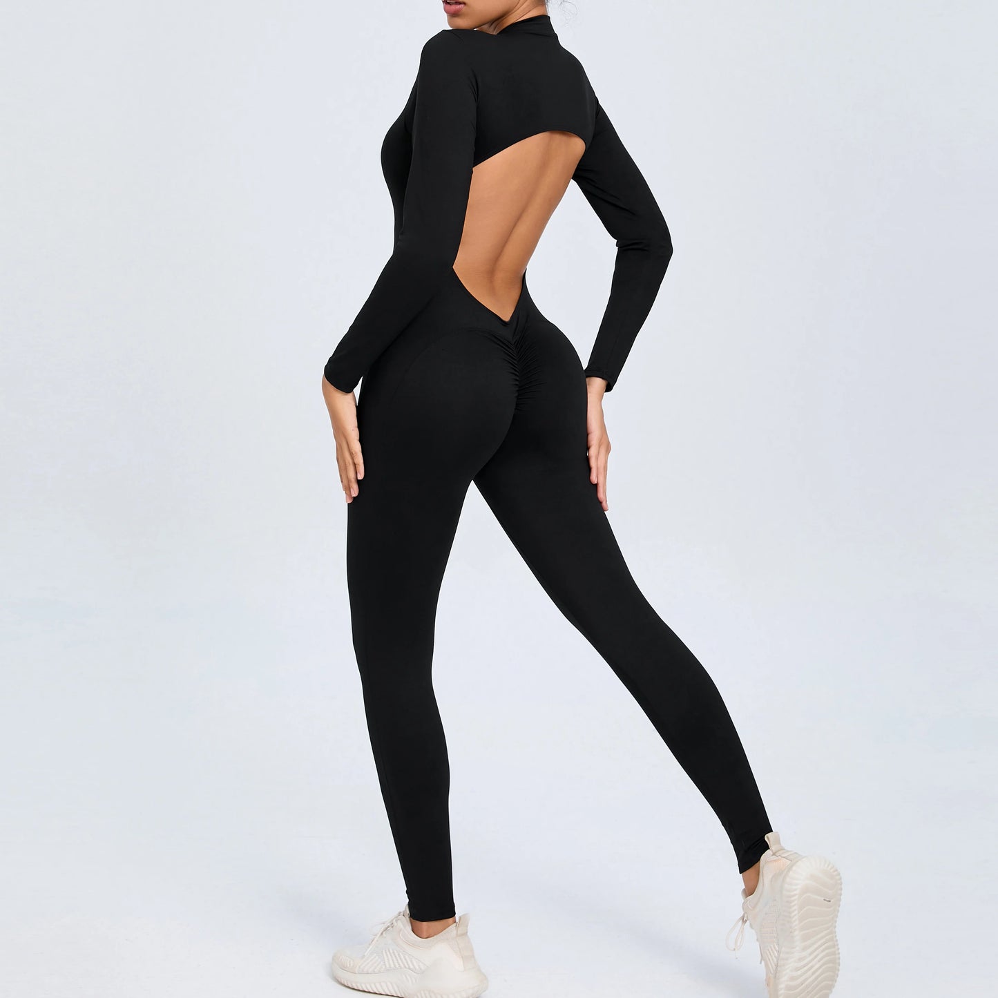 Women Sportwear Yoga Jumpsuit Zip Long Sleeve Back Open Outfit Fitness Tracksuit Tight One-piece Gym Overalls Sports Bodysuit