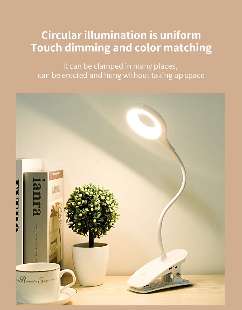 LED Desk Lamp Clip on Type USB Charging With Built In Lithium Battery Touch Dimming Student Learning Reading Table Lamp