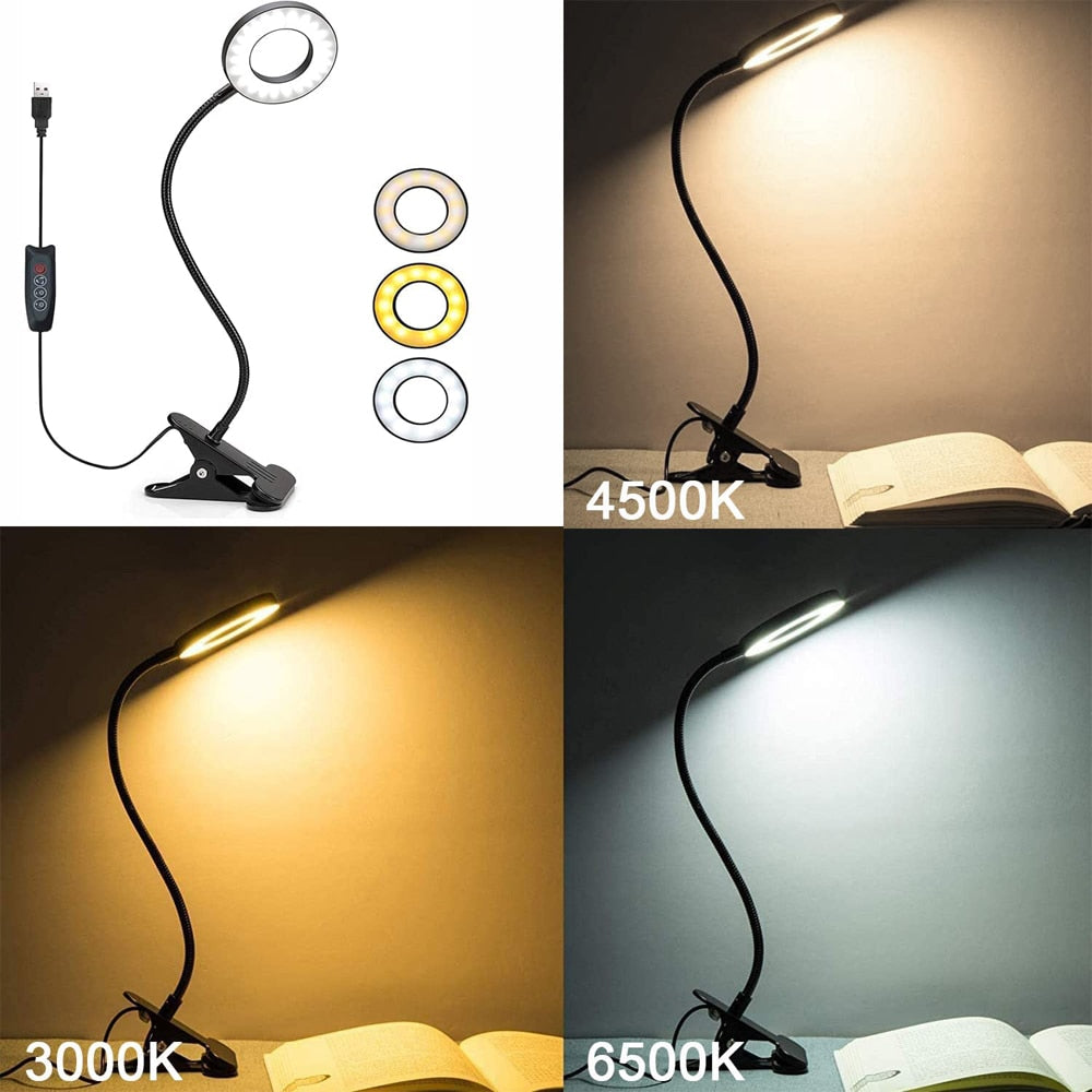 48 LEDs Desk Lamp USB Rechargeable Clip Book Light Flexible Eye Protection Reading Light 3 Level Brightness Adjustable