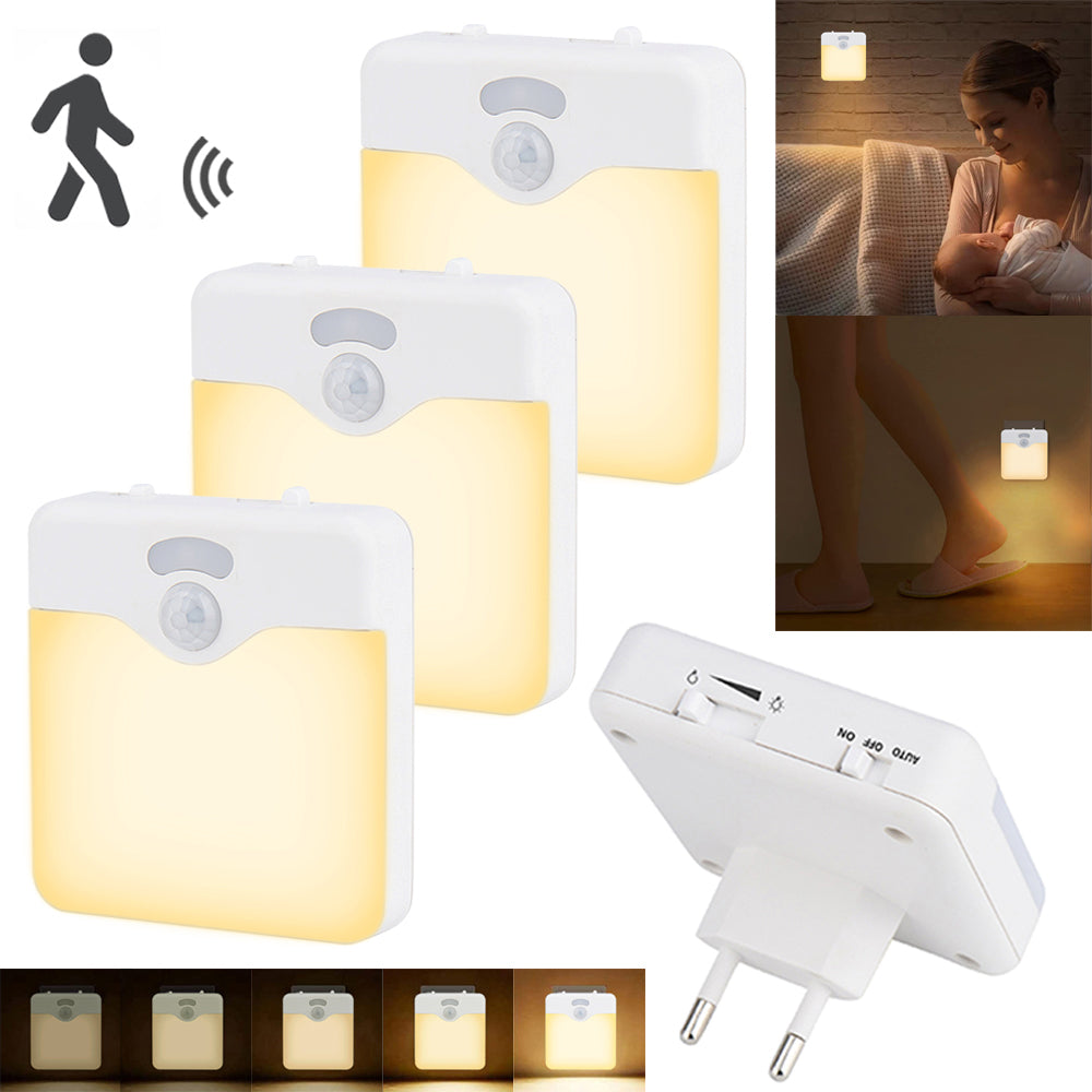 Motion Sensor LED Night Light UK EU Plug Dimmable Wireless Lamp for Kids Room Energy Efficient Dusk to Dawn Sensor Stairway Lamp