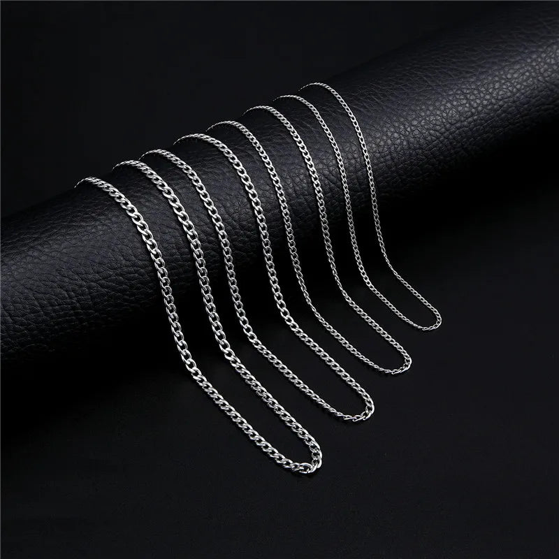 Punk Size 2-7mm Mens Curb Cuban Link Chain Stainless Steel Necklace Women Silver Color Male Jewelry Gifts For Hiphop Boy