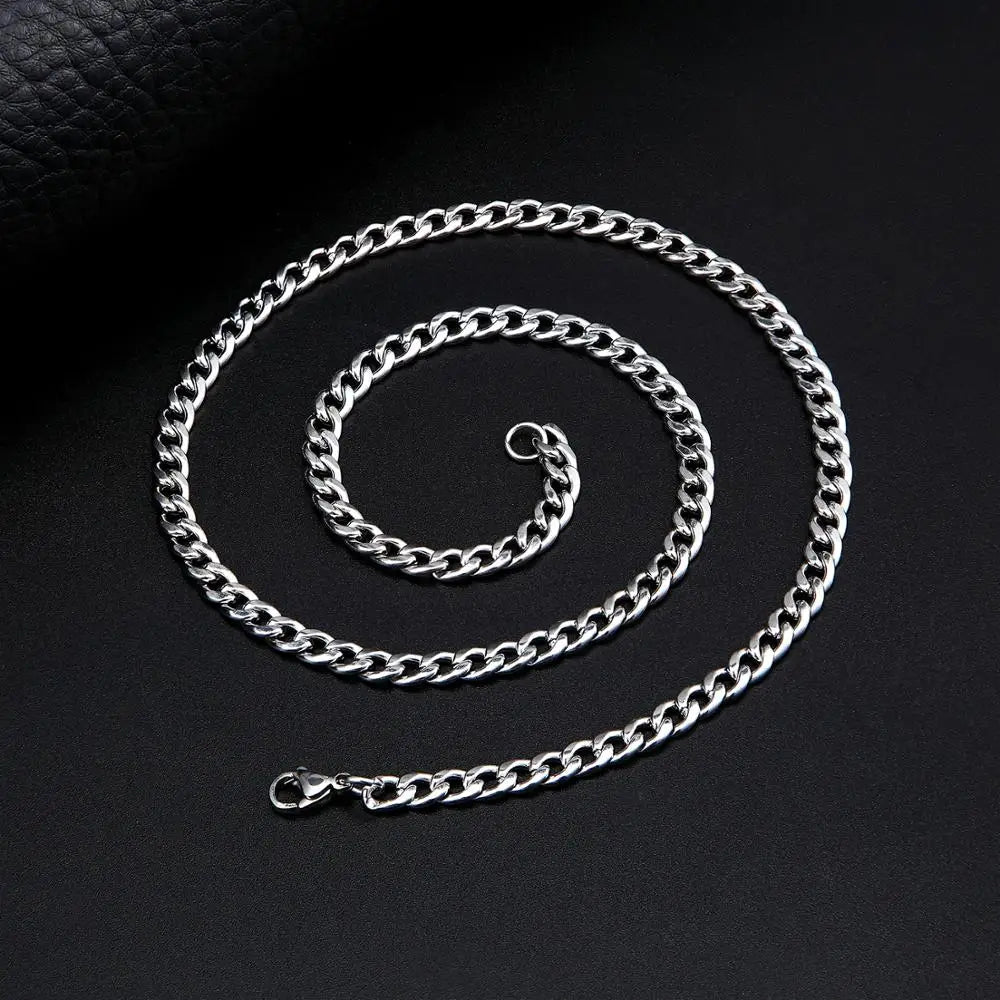 Punk Size 2-7mm Mens Curb Cuban Link Chain Stainless Steel Necklace Women Silver Color Male Jewelry Gifts For Hiphop Boy