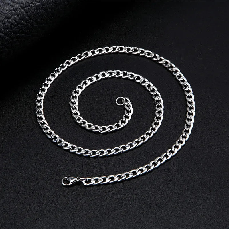 Punk Size 2-7mm Mens Curb Cuban Link Chain Stainless Steel Necklace Women Silver Color Male Jewelry Gifts For Hiphop Boy