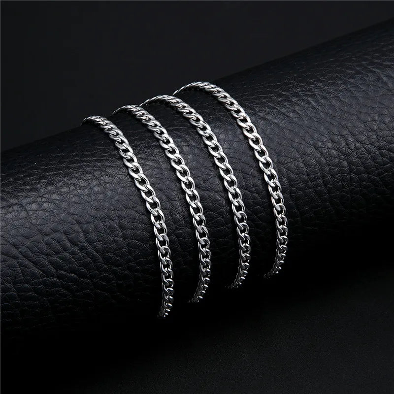 Punk Size 2-7mm Mens Curb Cuban Link Chain Stainless Steel Necklace Women Silver Color Male Jewelry Gifts For Hiphop Boy
