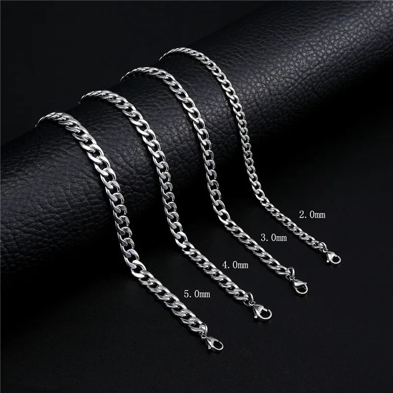 Punk Size 2-7mm Mens Curb Cuban Link Chain Stainless Steel Necklace Women Silver Color Male Jewelry Gifts For Hiphop Boy