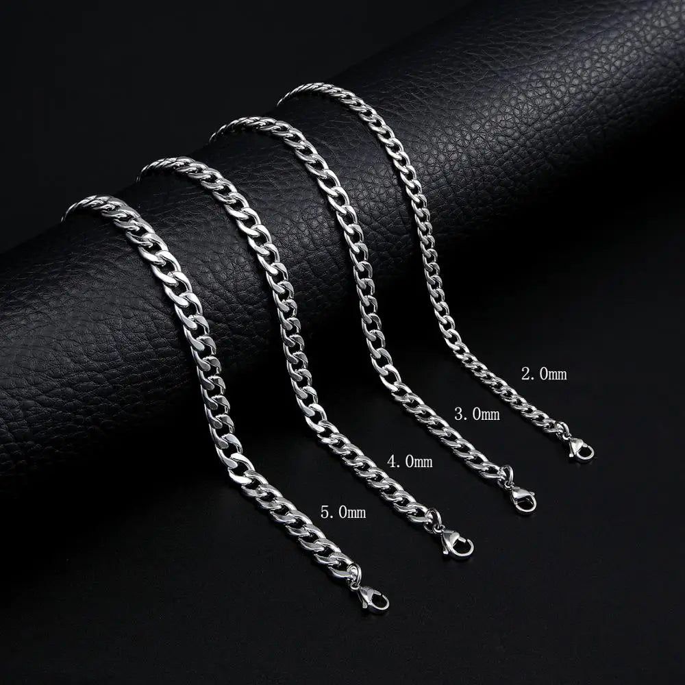 Punk Size 2-7mm Mens Curb Cuban Link Chain Stainless Steel Necklace Women Silver Color Male Jewelry Gifts For Hiphop Boy
