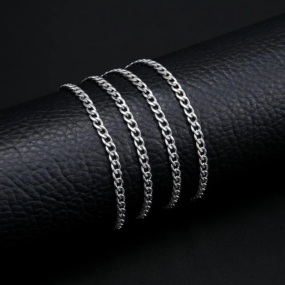 Punk Size 2-7mm Mens Curb Cuban Link Chain Stainless Steel Necklace Women Silver Color Male Jewelry Gifts For Hiphop Boy