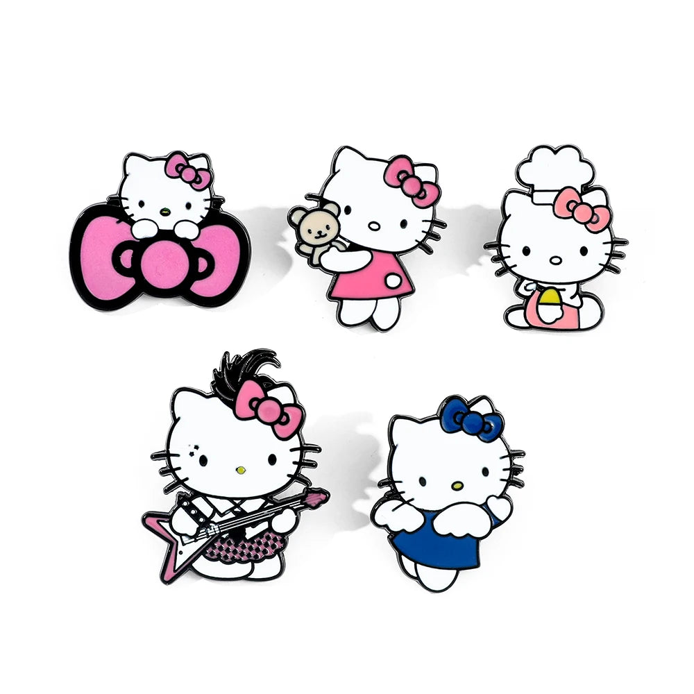 5 Pcs Fairy Tale Anime Sanrio Sticker Cute Hello Kitty Enamel Metal Backpack Mobile Accessories Gift For Friends