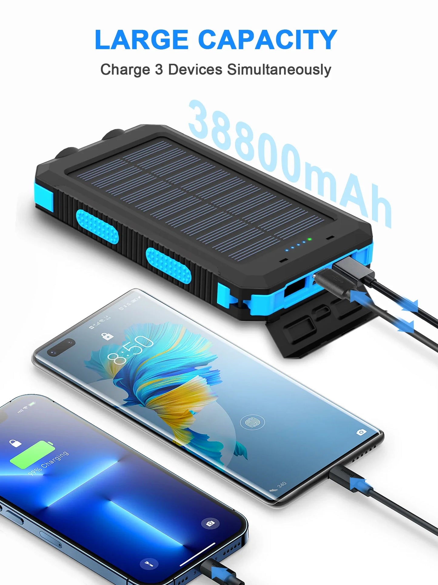 200000mAh Solar Power Bank Dual USB Travel Outdoor Portable External Battery Waterproof Powerbank For Camping Spare Battery
