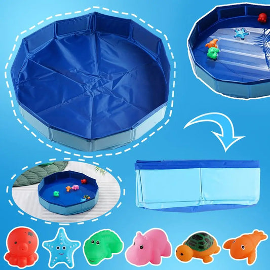 Foldable Dog Bath Swimming Pool Cat Pool Toy With Fish-Water Endless Self Play Interactive Cat Toys Pet Cleaning Water Basin