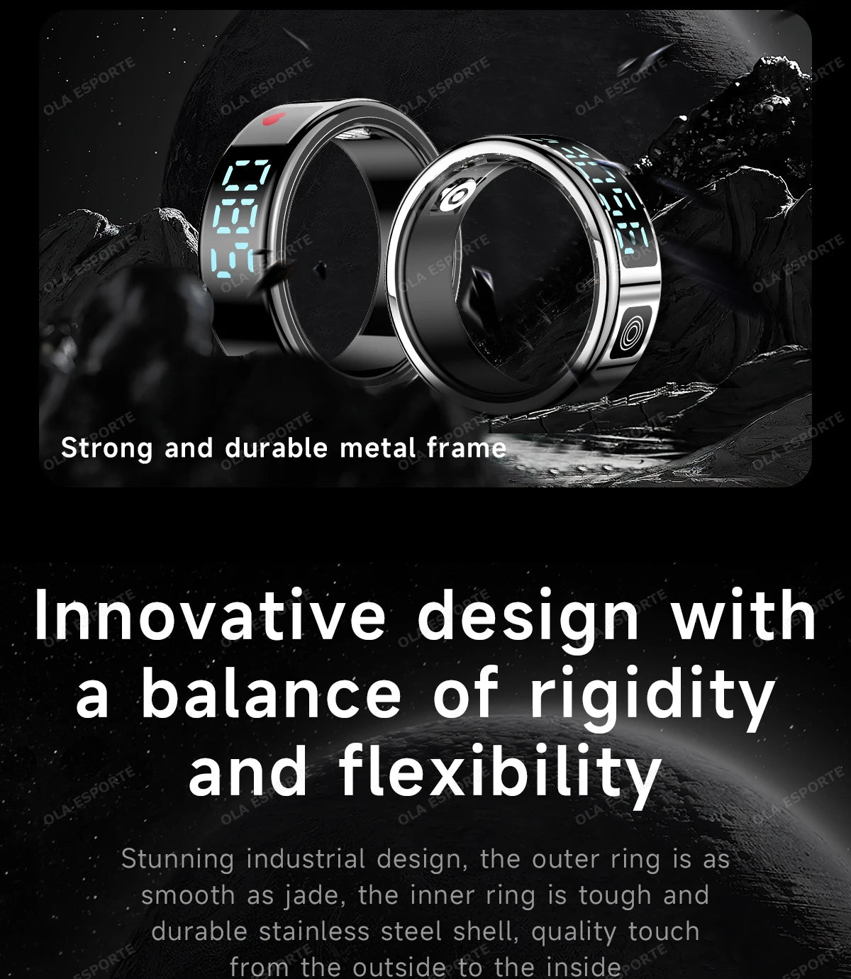 Smart Ring For Men Women Heart Rate Blood Oxygen Monitoring Multi Sports Modes 5ATM & IP68 Waterproof smartring For Android IOS