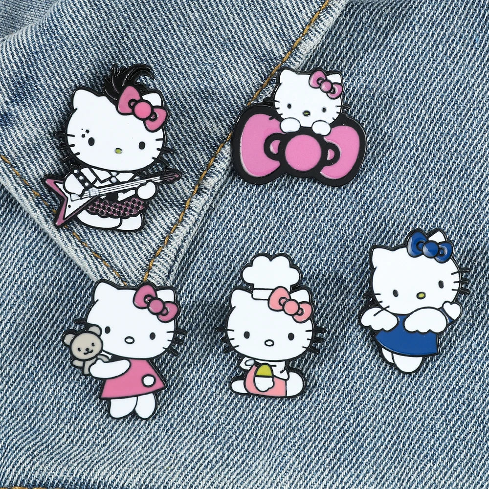 5 Pcs Fairy Tale Anime Sanrio Sticker Cute Hello Kitty Enamel Metal Backpack Mobile Accessories Gift For Friends