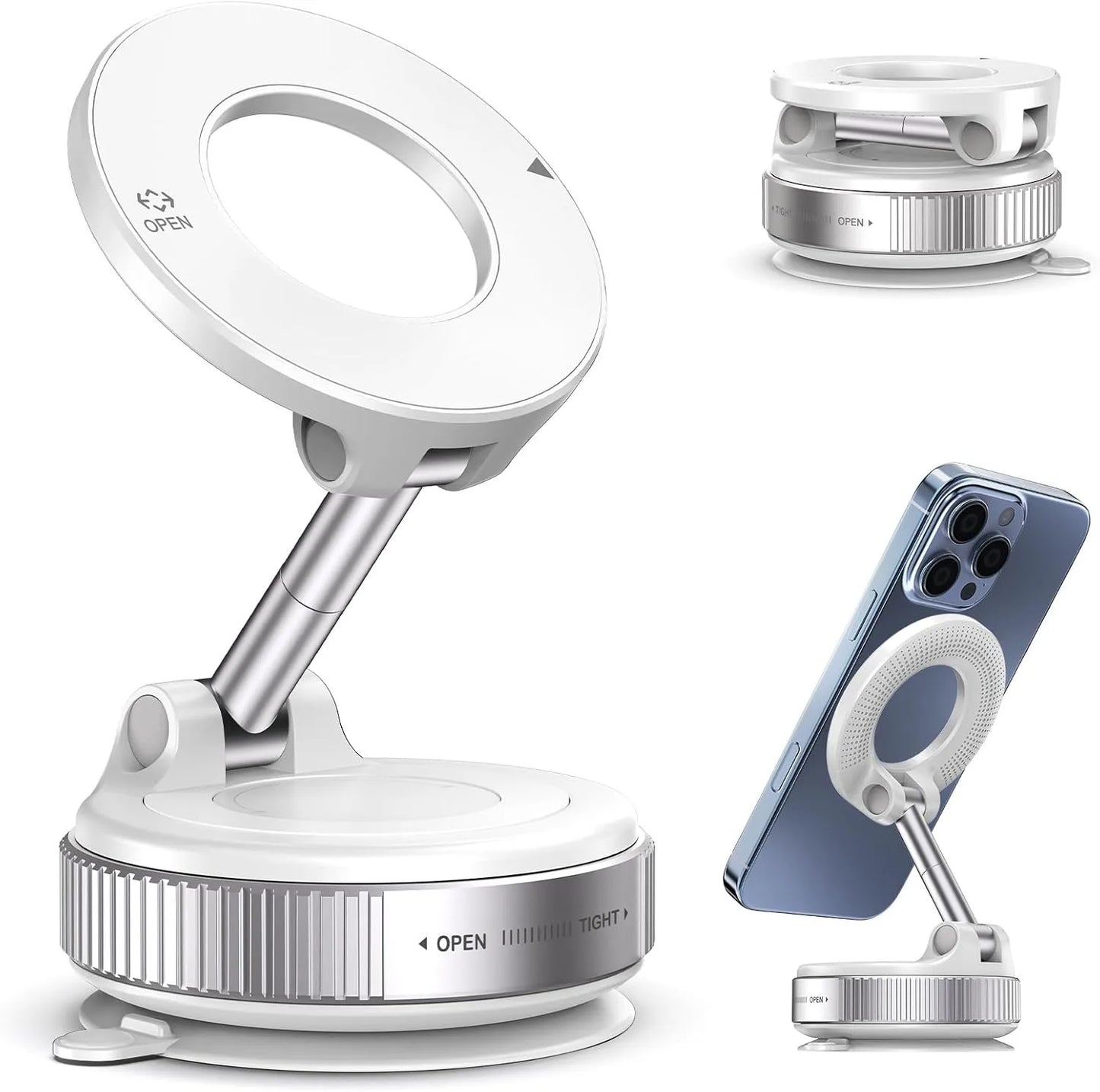 Vacuum Magnetic Suction Phone Holder, Foldable and Retractable Hands-Free Suction Cup Phone Mount for Car/Gym/Mirror/Smooth