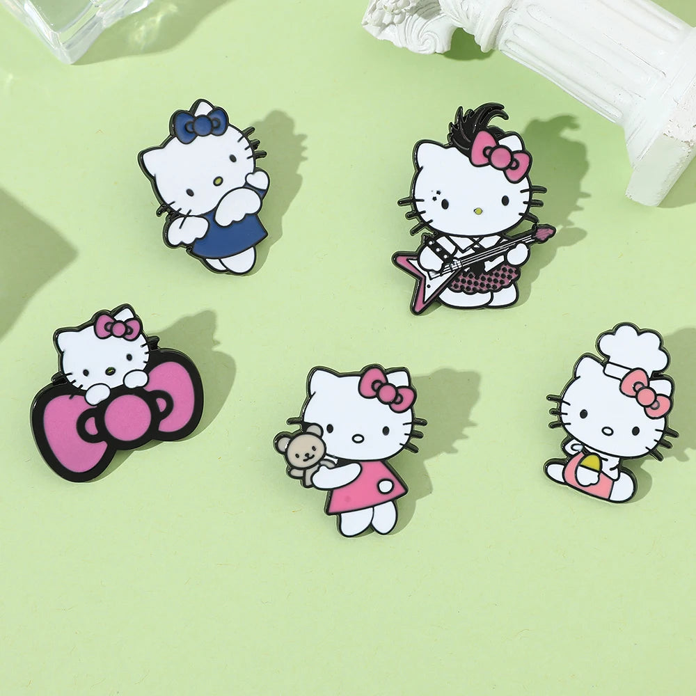 5 Pcs Fairy Tale Anime Sanrio Sticker Cute Hello Kitty Enamel Metal Backpack Mobile Accessories Gift For Friends