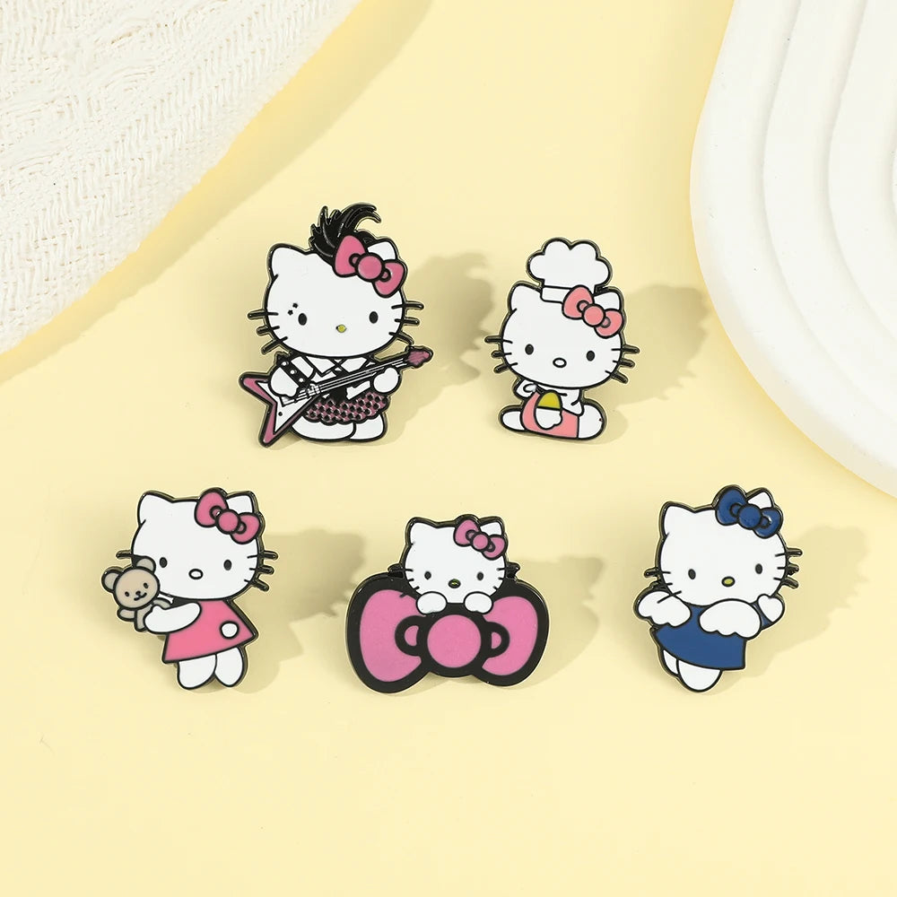 5 Pcs Fairy Tale Anime Sanrio Sticker Cute Hello Kitty Enamel Metal Backpack Mobile Accessories Gift For Friends