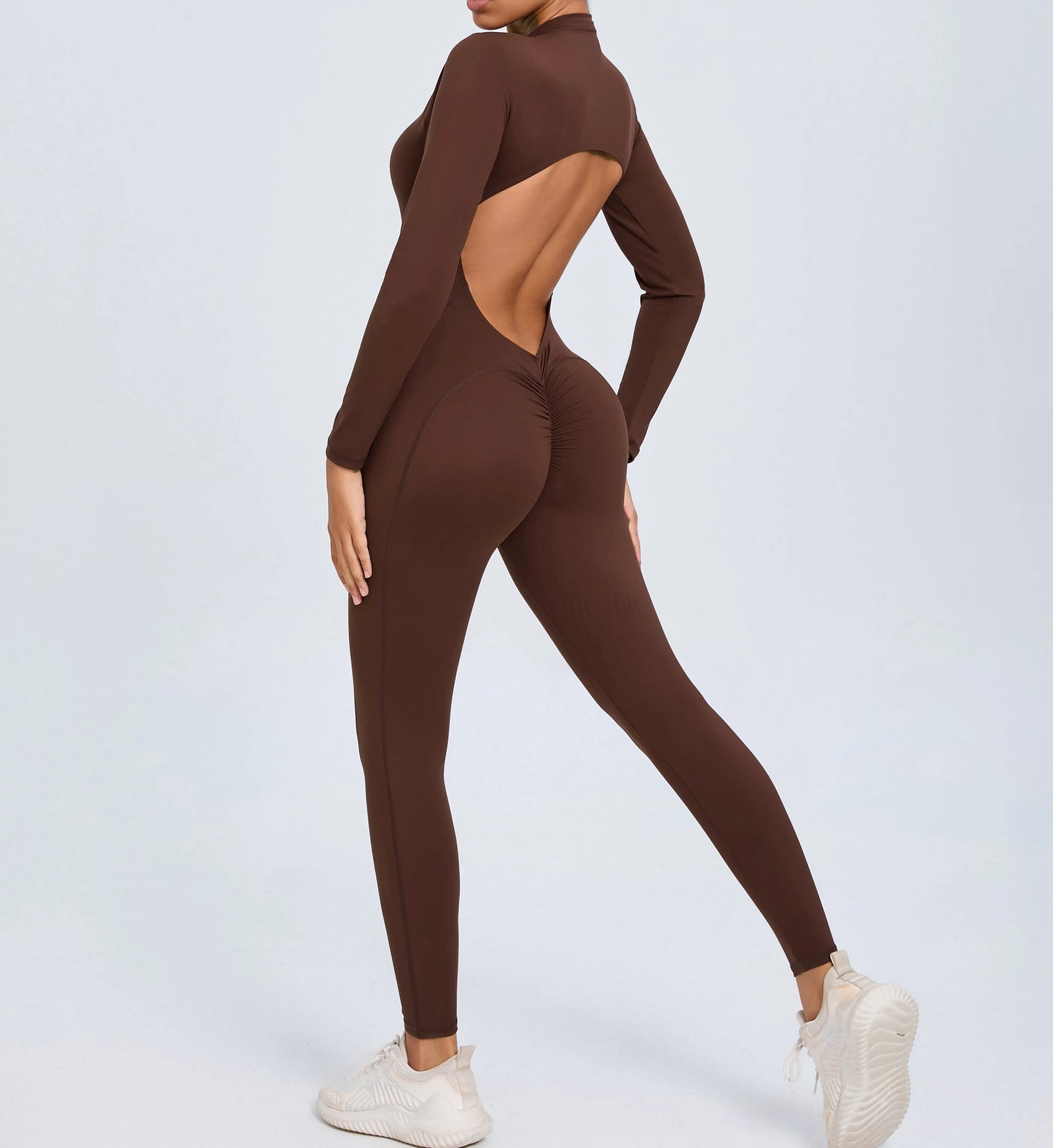 Women Sportwear Yoga Jumpsuit Zip Long Sleeve Back Open Outfit Fitness Tracksuit Tight One-piece Gym Overalls Sports Bodysuit