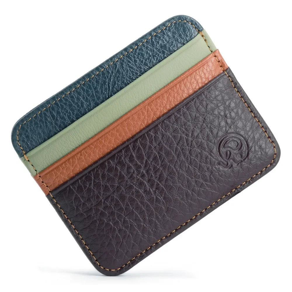 New Thin Genuine Leather Mini Wallet Slim Bank Credit Card Holder Men's Business Small ID Case For Man Purse 6 Slots Cardholder