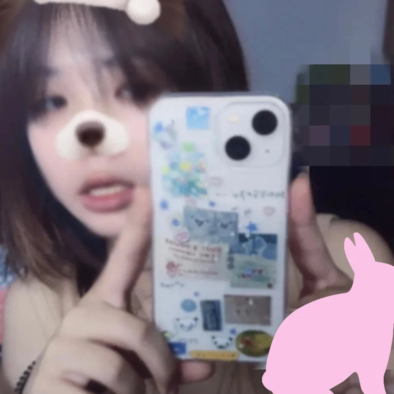 Korean Creative Splicing Graffiti Star Phone Case for IPhone 15 14 11 12 13 Pro Max Kawaii Cute Phone Case for IPhone XR XS MAX