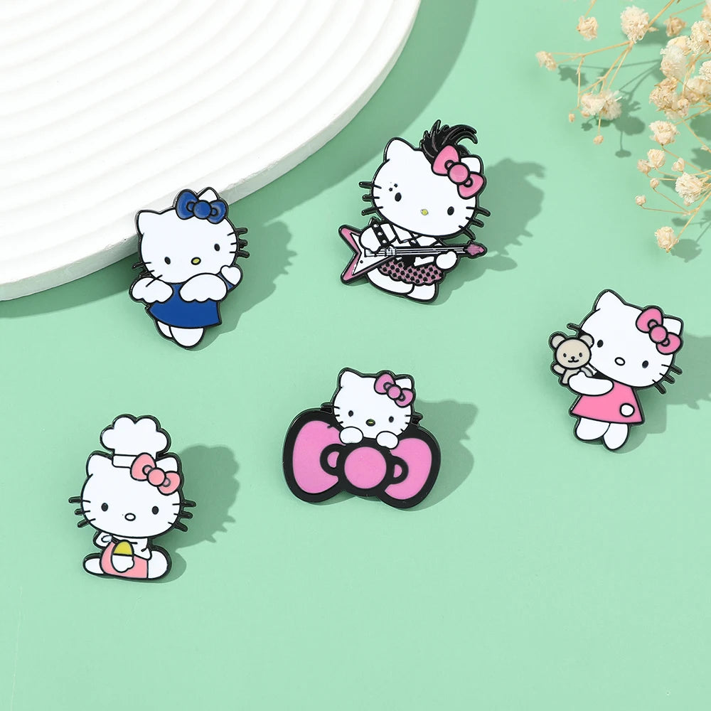 5 Pcs Fairy Tale Anime Sanrio Sticker Cute Hello Kitty Enamel Metal Backpack Mobile Accessories Gift For Friends