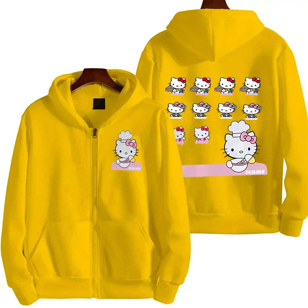 Sanrio Anime Cute Printed Hoodies Women Cartoon Hello Kitty Y2k Korean Students Loose Sweatshirt Fashion Sweet Cardigan Clothing