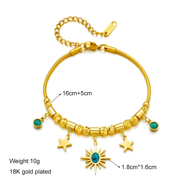 DIEYURO 316 Stainless Steel Butterfly Lightning Green Stone Charm Bracelet For Women Vintage Girls Multilayer Wrist Jewelry Gift