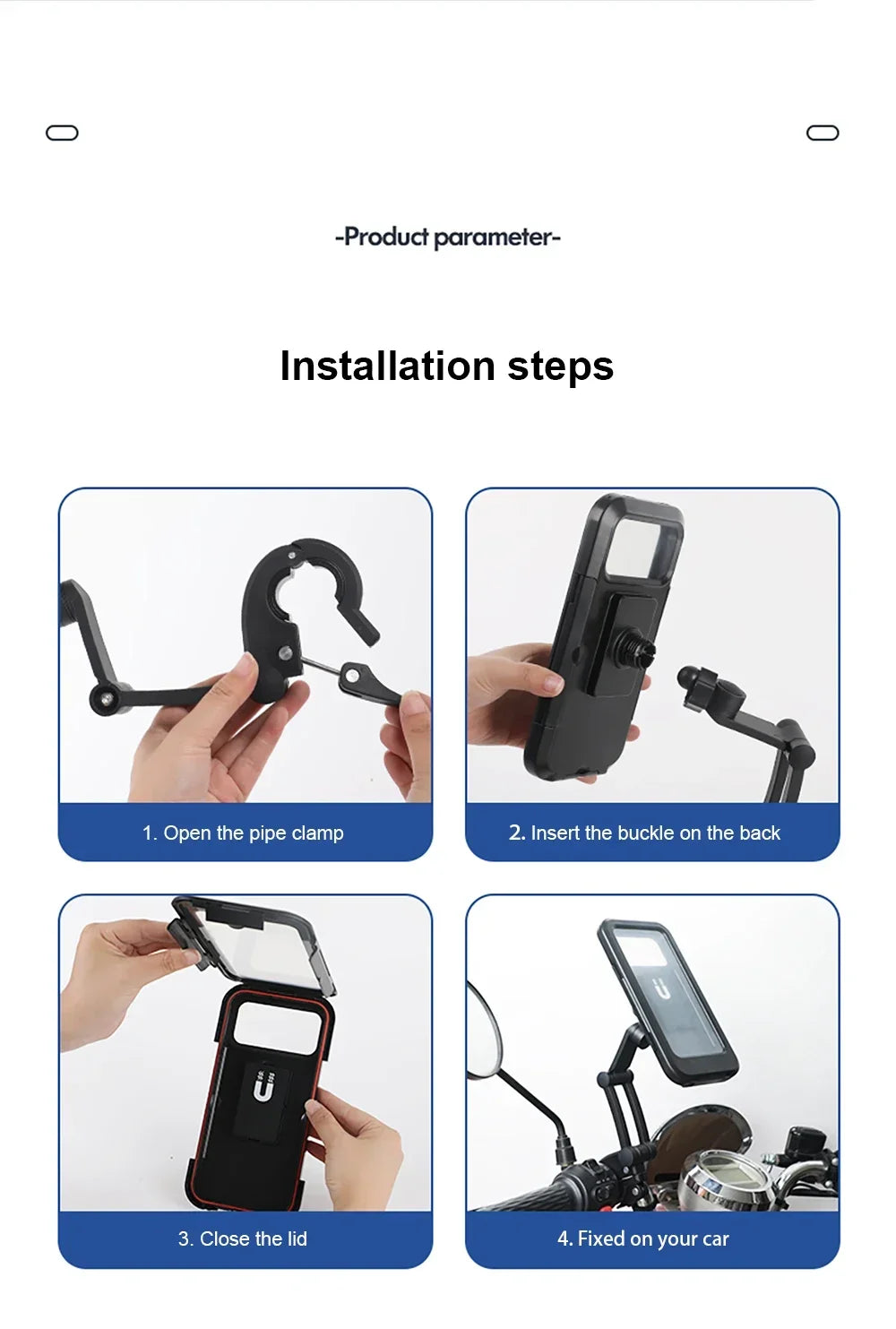2024 New Motorcycle Phone Stand Waterproof Universal Bicycle Rotation 360 ° Adjustable Motorcycle Phone Stand