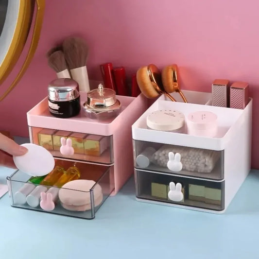 Small Desk Organizer with Drawer  An All  in  One Solution for Office Desktop  Makeup  and Business Card Pen Stationery Storage
