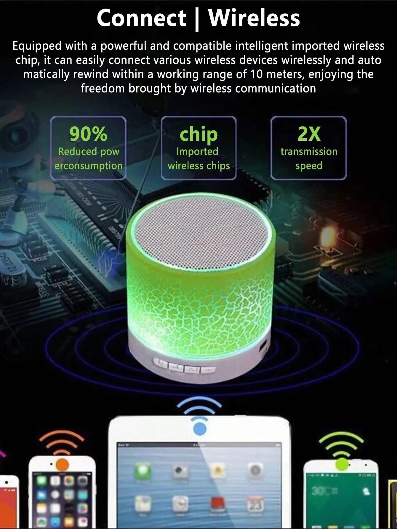 Wireless Mini Speaker, Subwoofer, Dazzle Crackle 7 Colour Light Wireless Mini Speaker, Portable Small Speaker