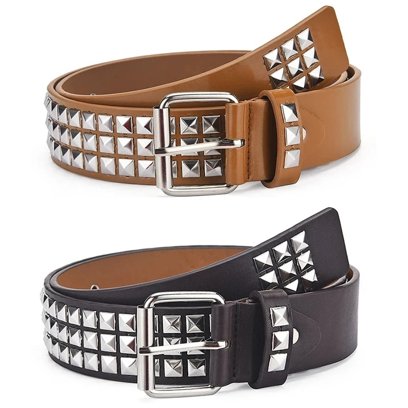 2024New Square Bead Rivet Belt Metal Pyramid Belt Men and Women Punk Hardware Jeans Belt Y2K Belt Designer Belt Women's Belts
