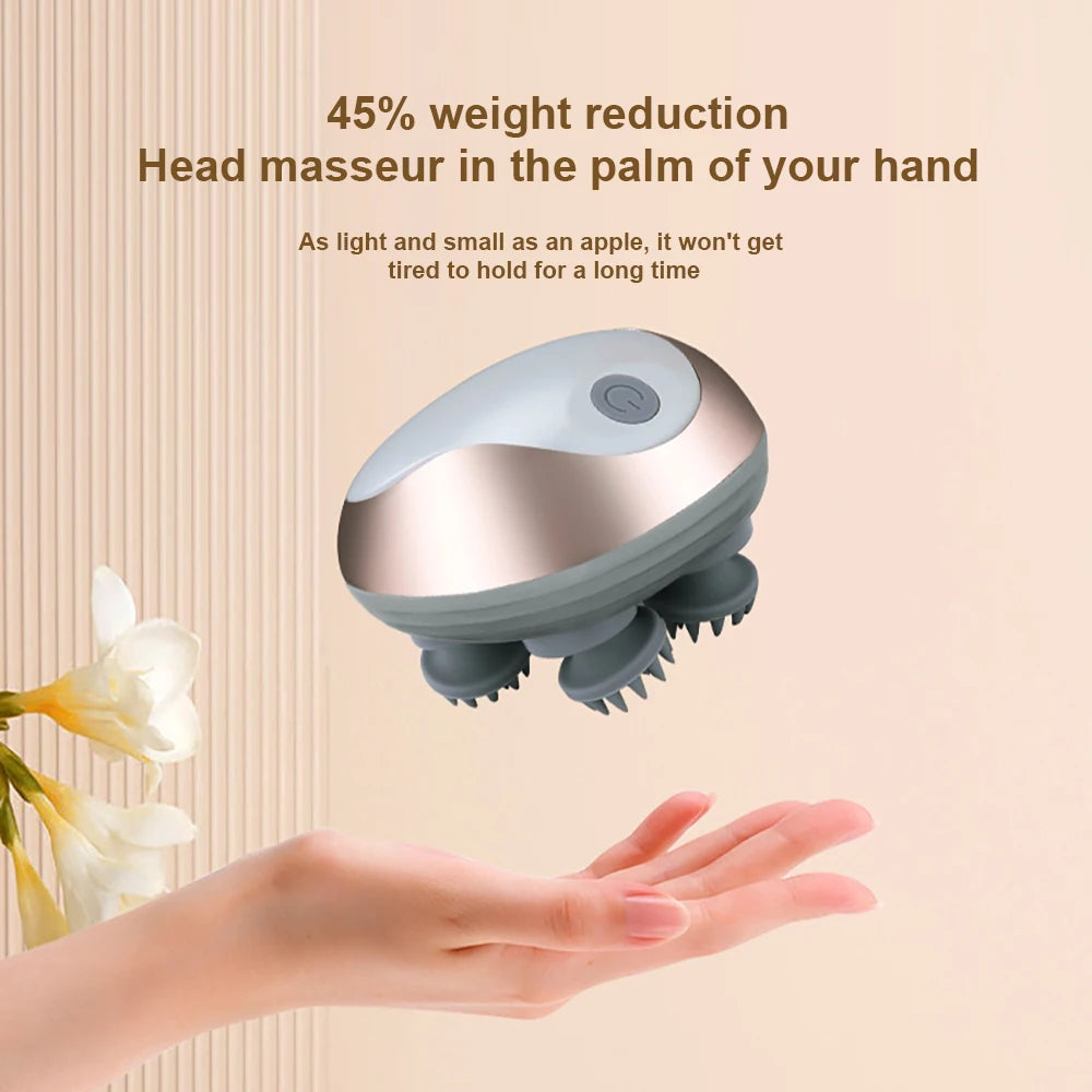 Rechargeable Electric Head Massager Silicone Scalp Kneading Vibration Device 6 Modes for Hair Growth Stress Relief Portable
