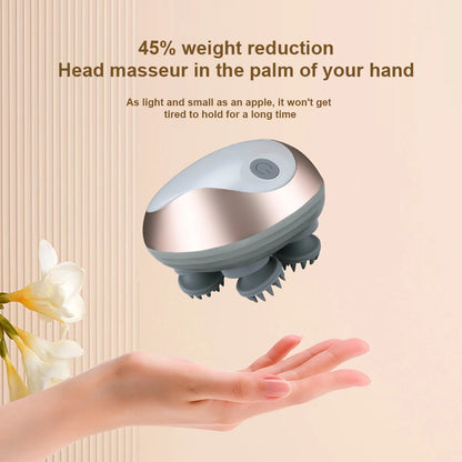 Rechargeable Electric Head Massager Silicone Scalp Kneading Vibration Device 6 Modes for Hair Growth Stress Relief Portable