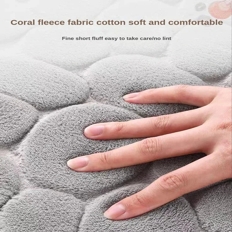 Embossed Bath Mat Non Slip Absorbent Quick Drying Machine Washable Cobblestone Floor Mats for Bathroom and Shower